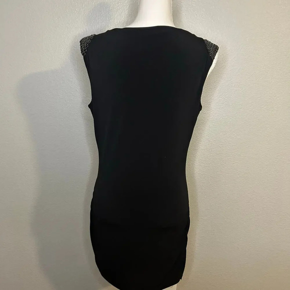 Cache black stretchy mini dress with metal ring accents size M - Picture 5 of 9